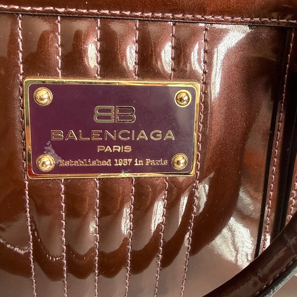 Balenciaga Monday Bowling Handbag Brown Patent Leather Satchel with COA - Picture 7 of 10